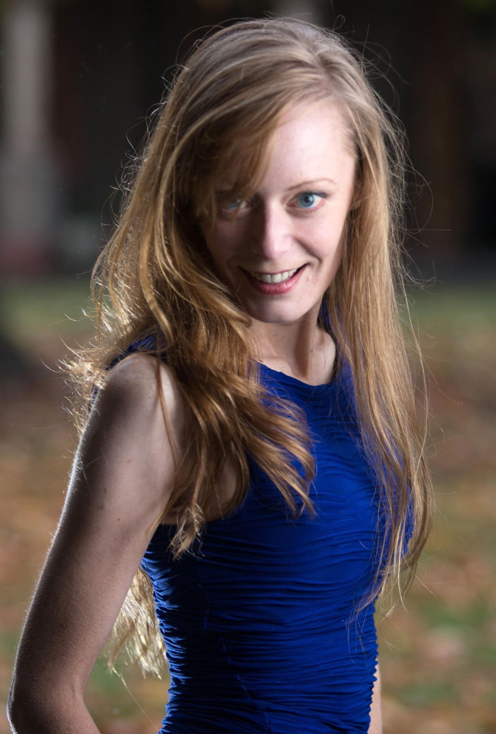 Redhead in Blue Dress