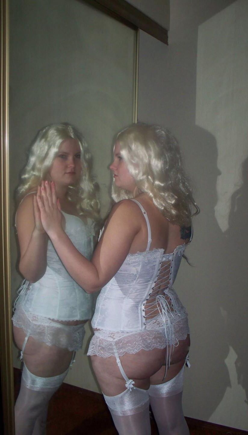 OLD PICS Chrystle White corset and stockings