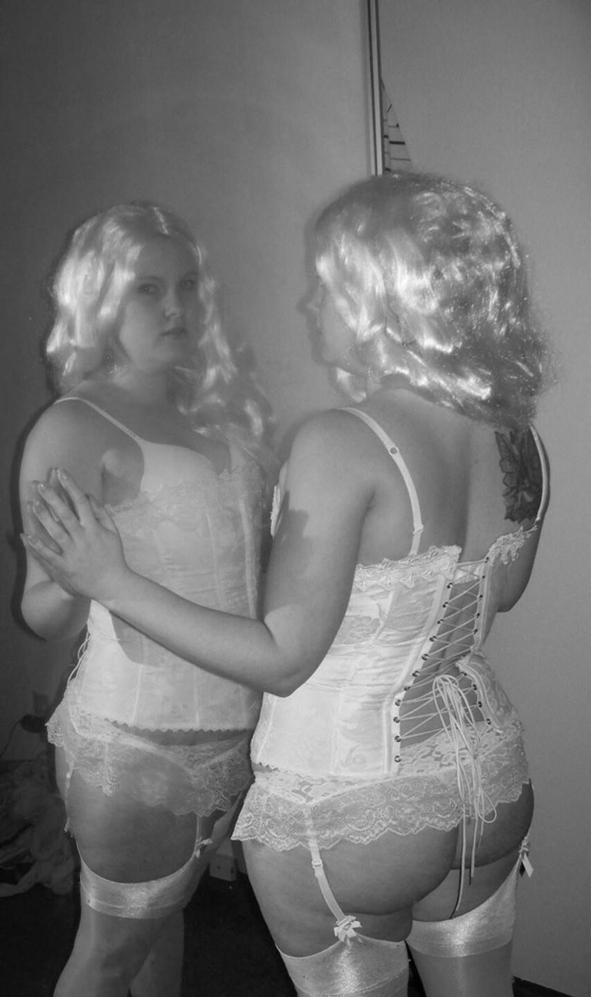 OLD PICS Chrystle White corset and stockings