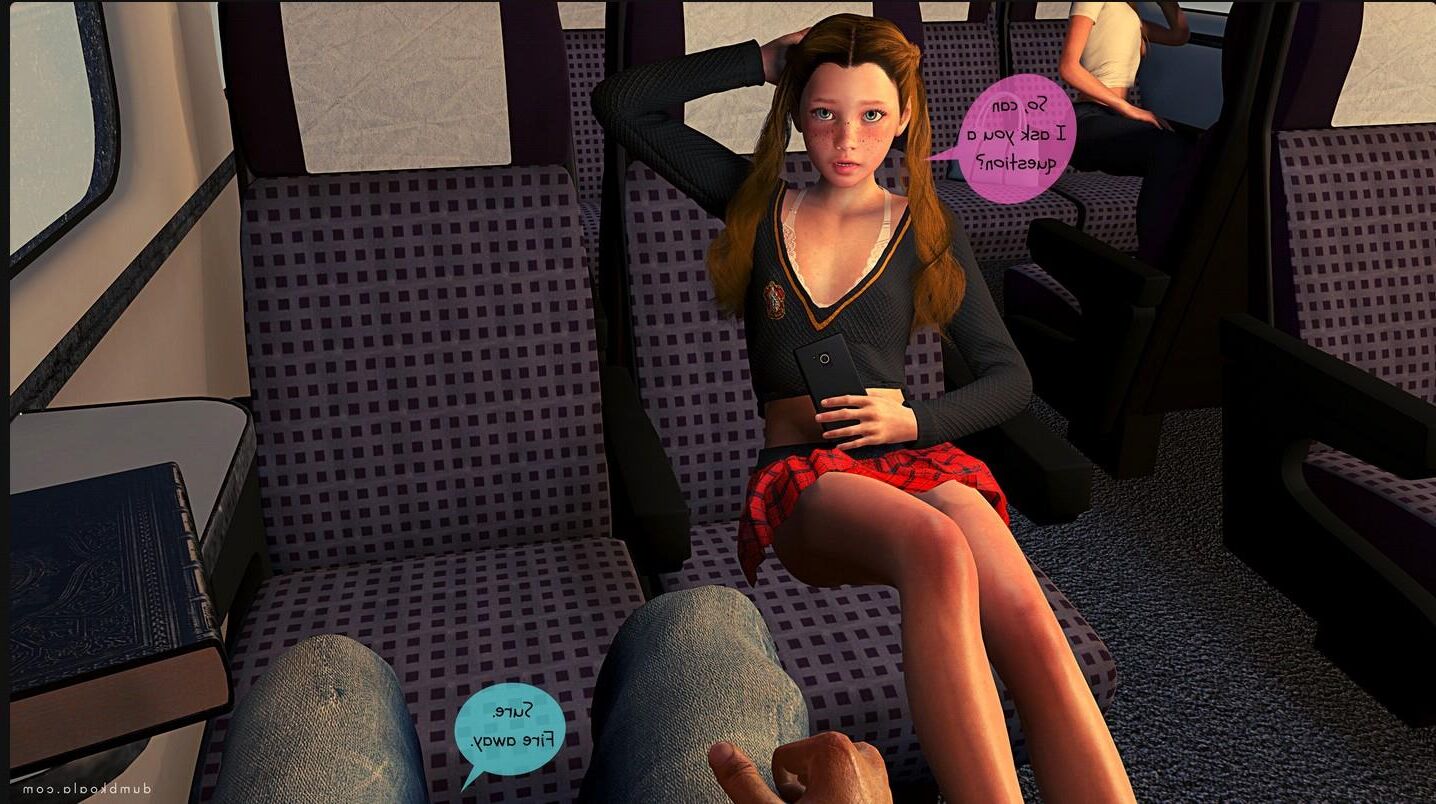 Chica traviesa en un tren