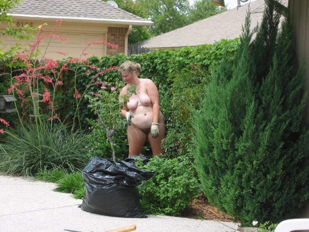 My wife doing yard work 