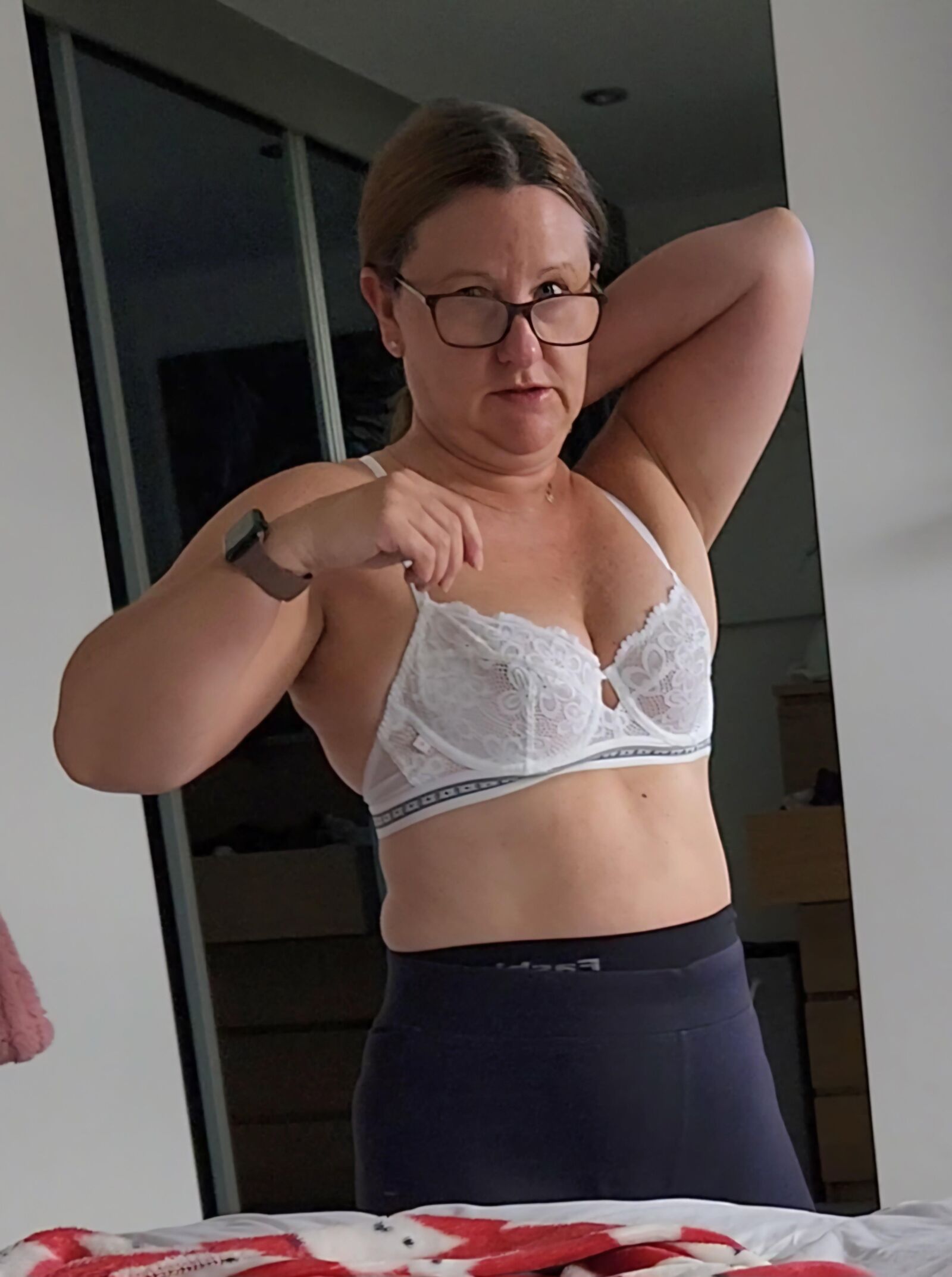 Mature chubby milf in her bra, want her to take any off? 