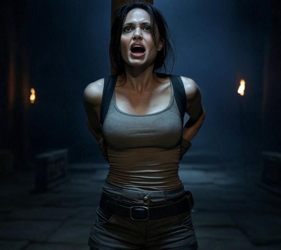 Lara Croft captured and waiting for her execution