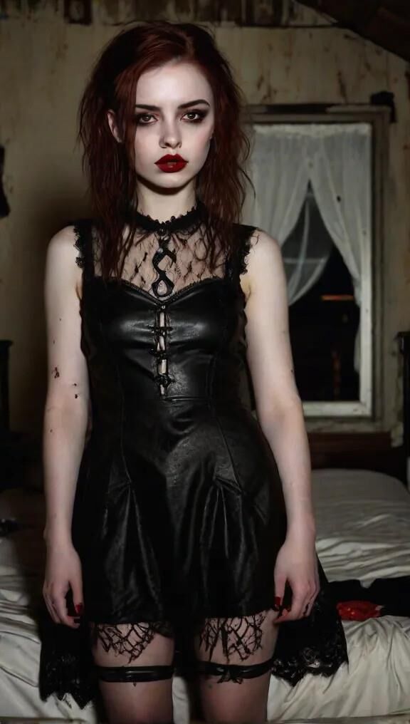 Ai sexy goth Mädchen in Leder