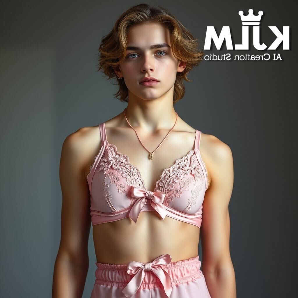 Homem feminino em lingerie rosa