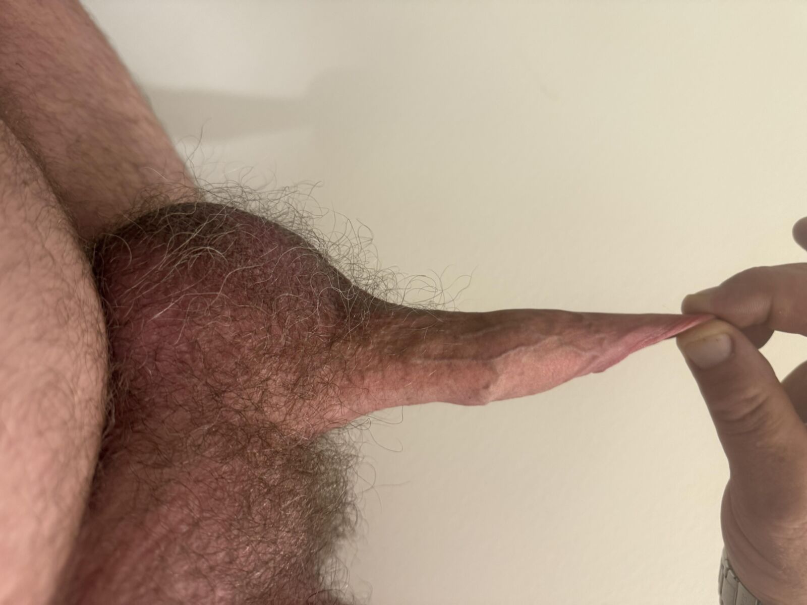 Mi suave polla sin cortar con mi largo prepucio
