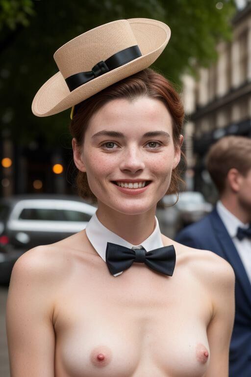 Mujer elegante y elegante parpadeando en público en la ciudad