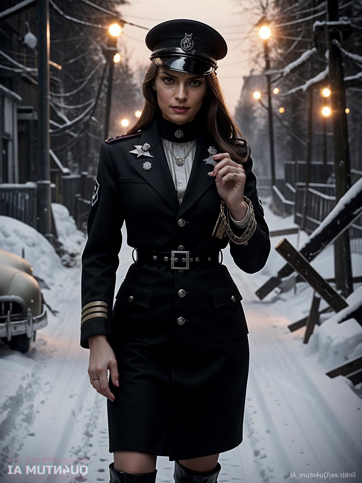 AI Famke Jannsen # WWII Officer Lady Uniform BDSM Vintage Latex 
