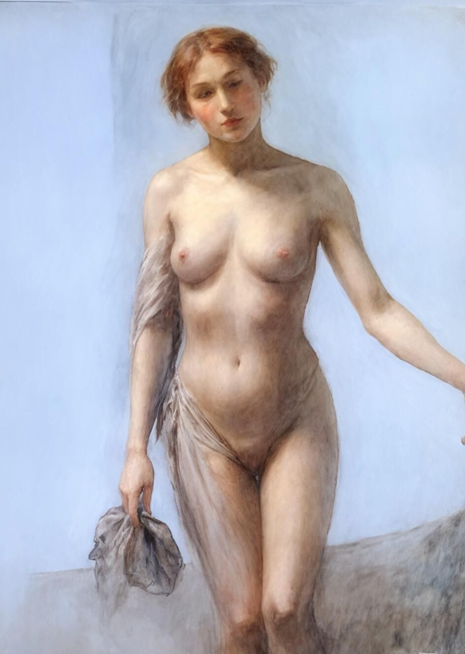 Klassische Illustrationszeichnungen von Nudist Redhead in der Öffentlichkeit