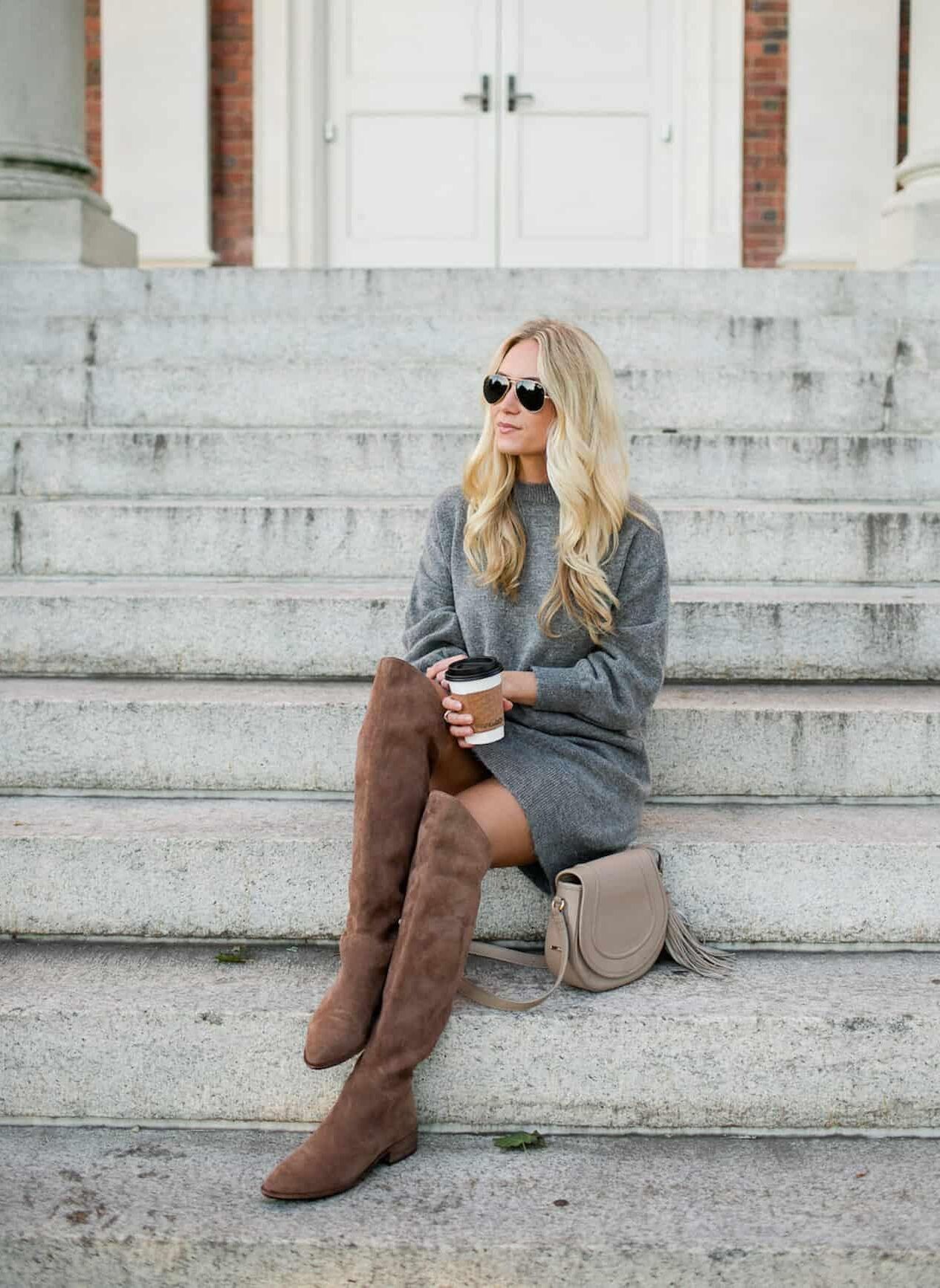 Sweater dress and boots