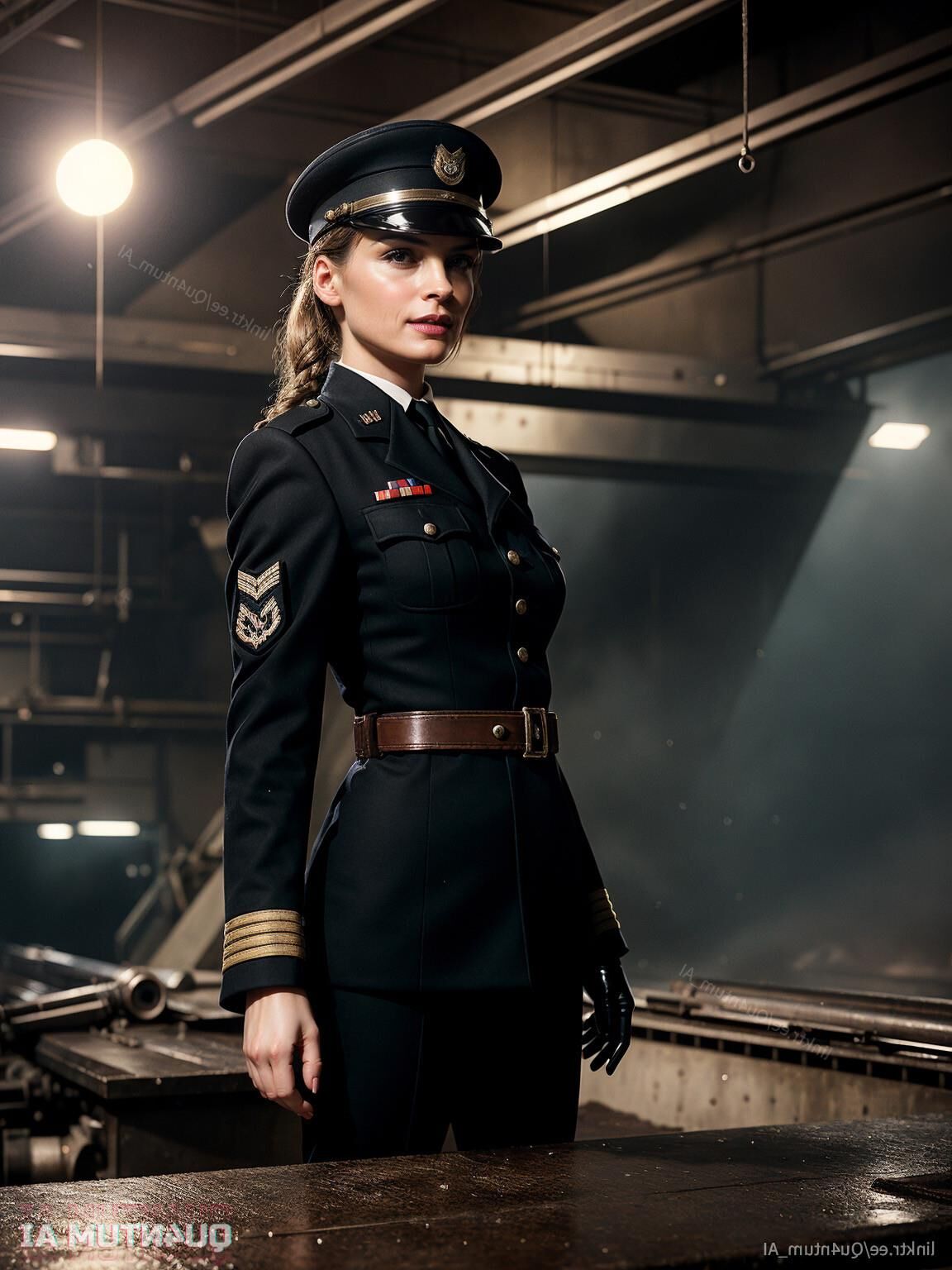AI Famke Jannsen # WWII Officer Lady Uniform BDSM Vintage Latex 