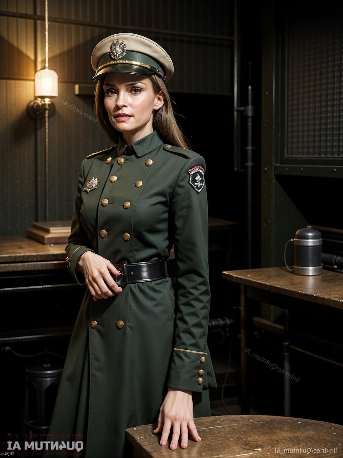 AI Famke Jannsen # WWII Officer Lady Uniform BDSM Vintage Latex 