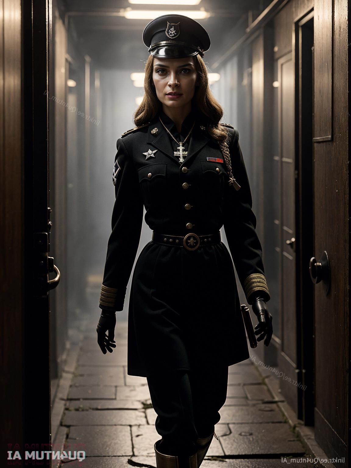 AI Famke Jannsen # WWII Officer Lady Uniform BDSM Vintage Latex 