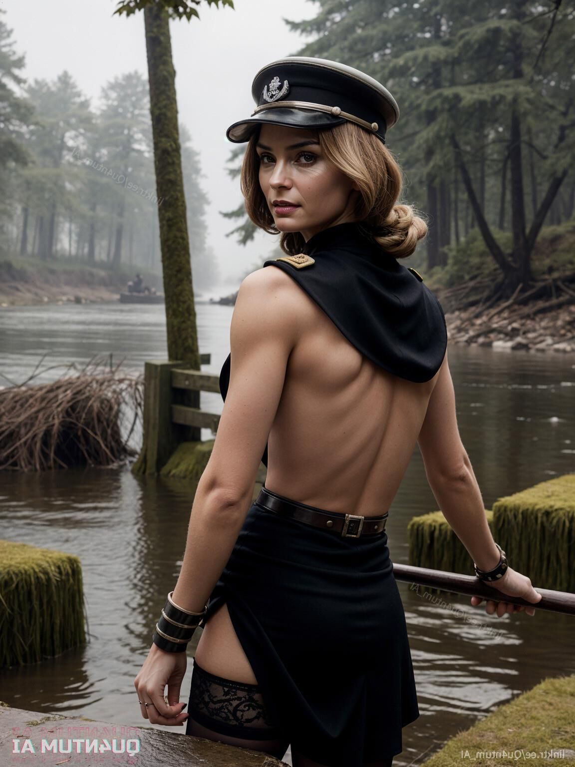AI Famke Jannsen # WWII Officer Lady Uniform BDSM Vintage Latex 
