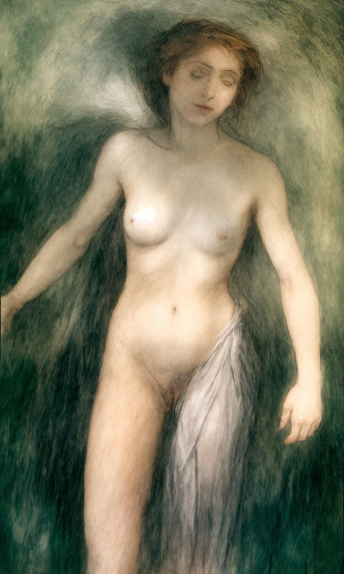 Klassische Illustrationszeichnungen von Nudist Redhead in der Öffentlichkeit