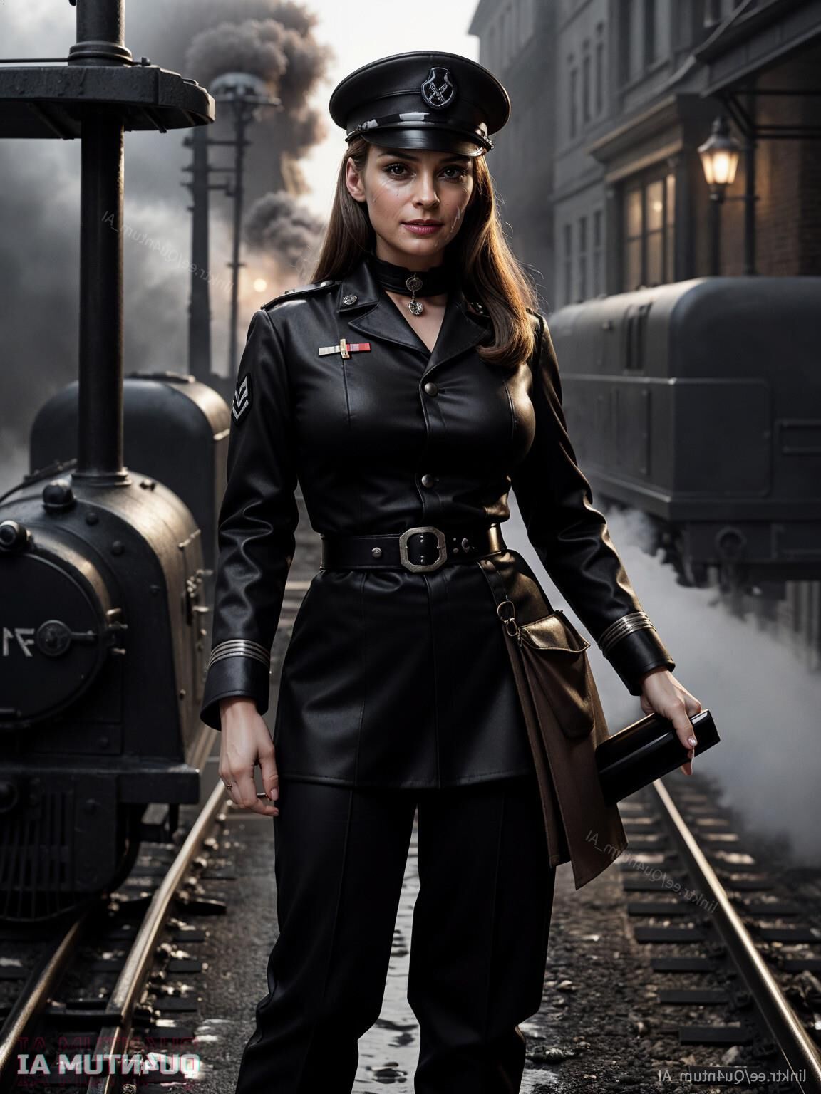 AI Famke Jannsen # WWII Officer Lady Uniform BDSM Vintage Latex 