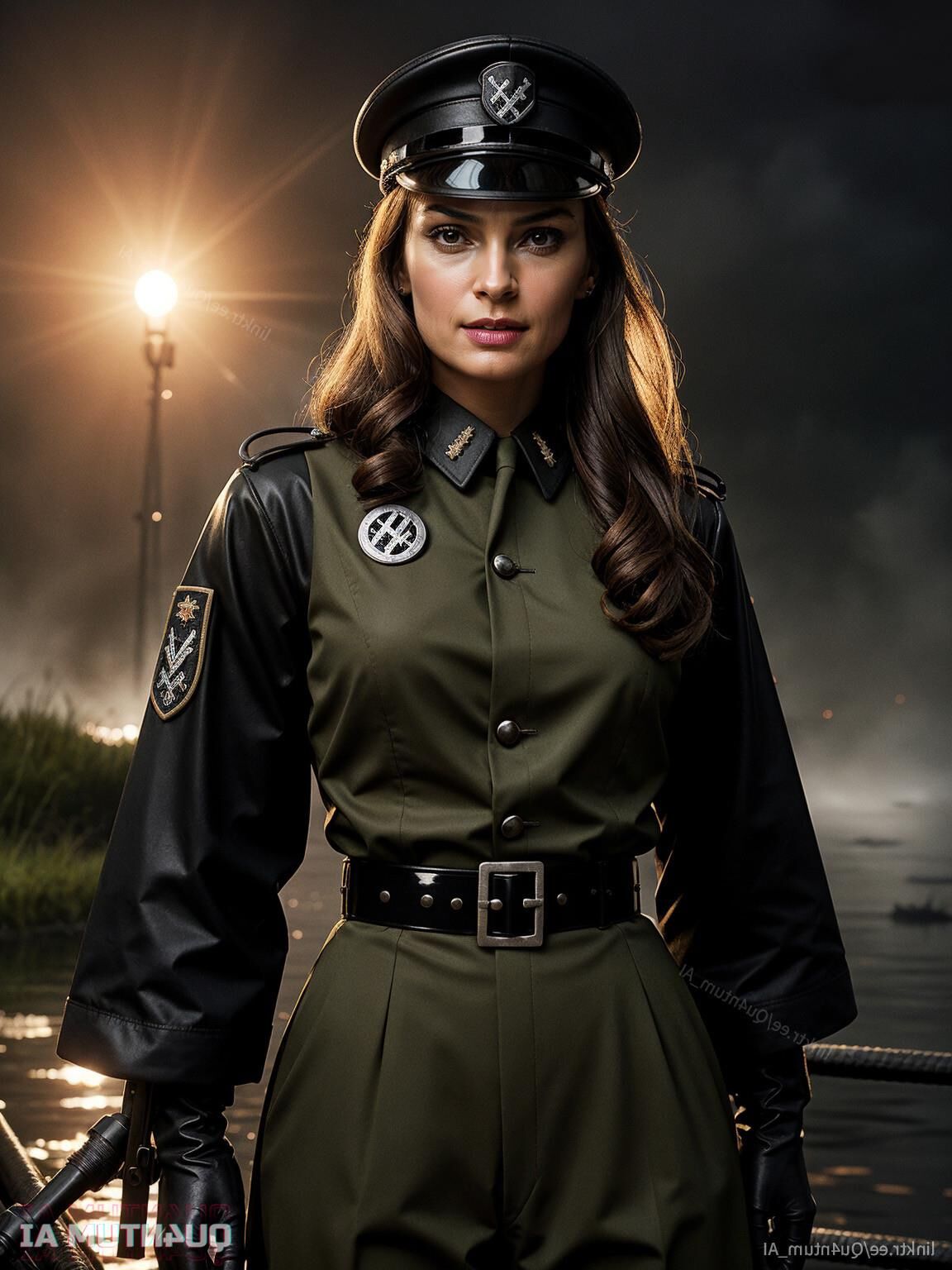 AI Famke Jannsen # WWII Officer Lady Uniform BDSM Vintage Latex 