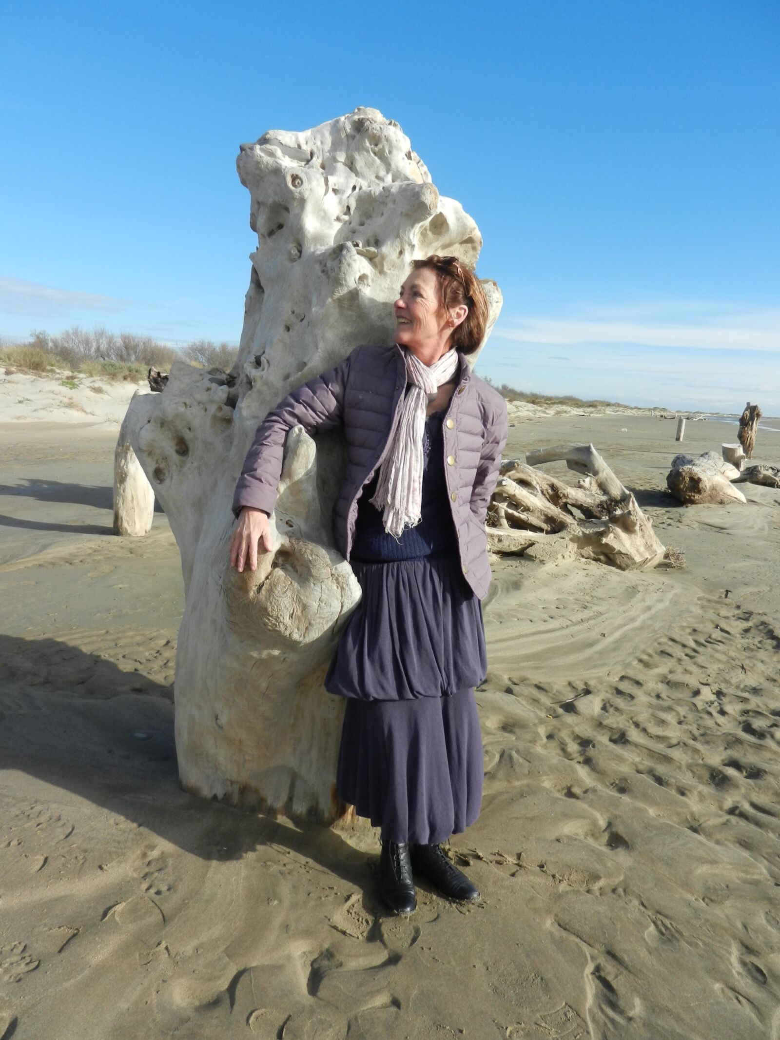Old granny Annie on a beach in winter HD