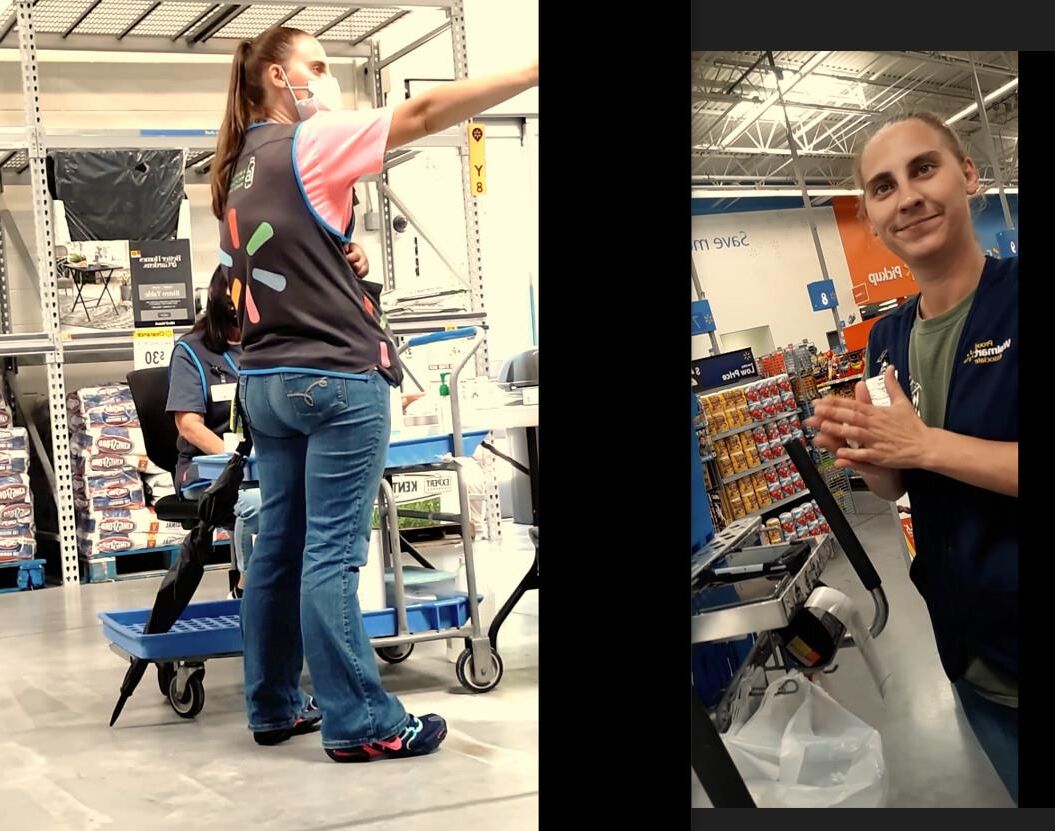 Trietral incrível neste trabalhador do Walmart