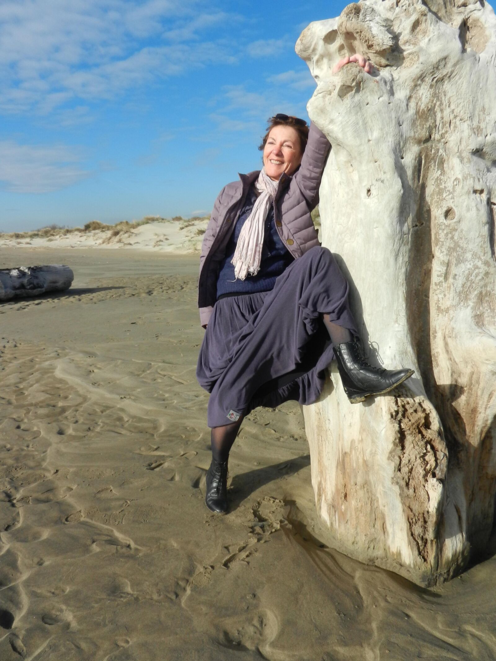 Old granny Annie on a beach in winter HD