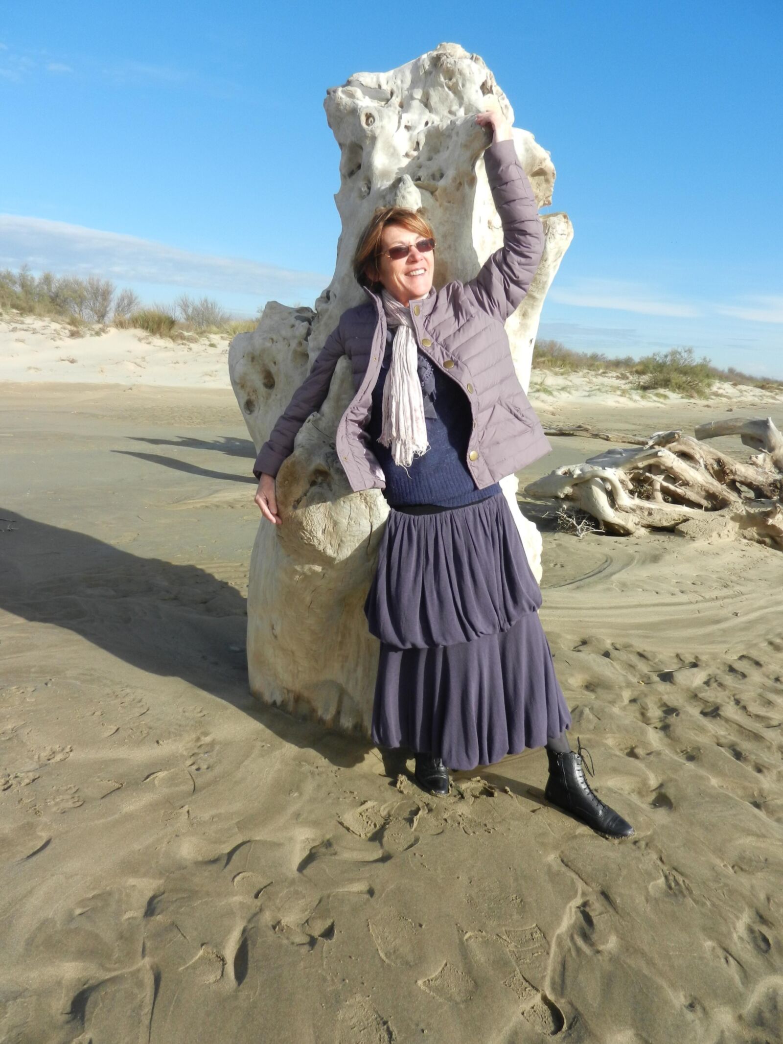 Old granny Annie on a beach in winter HD
