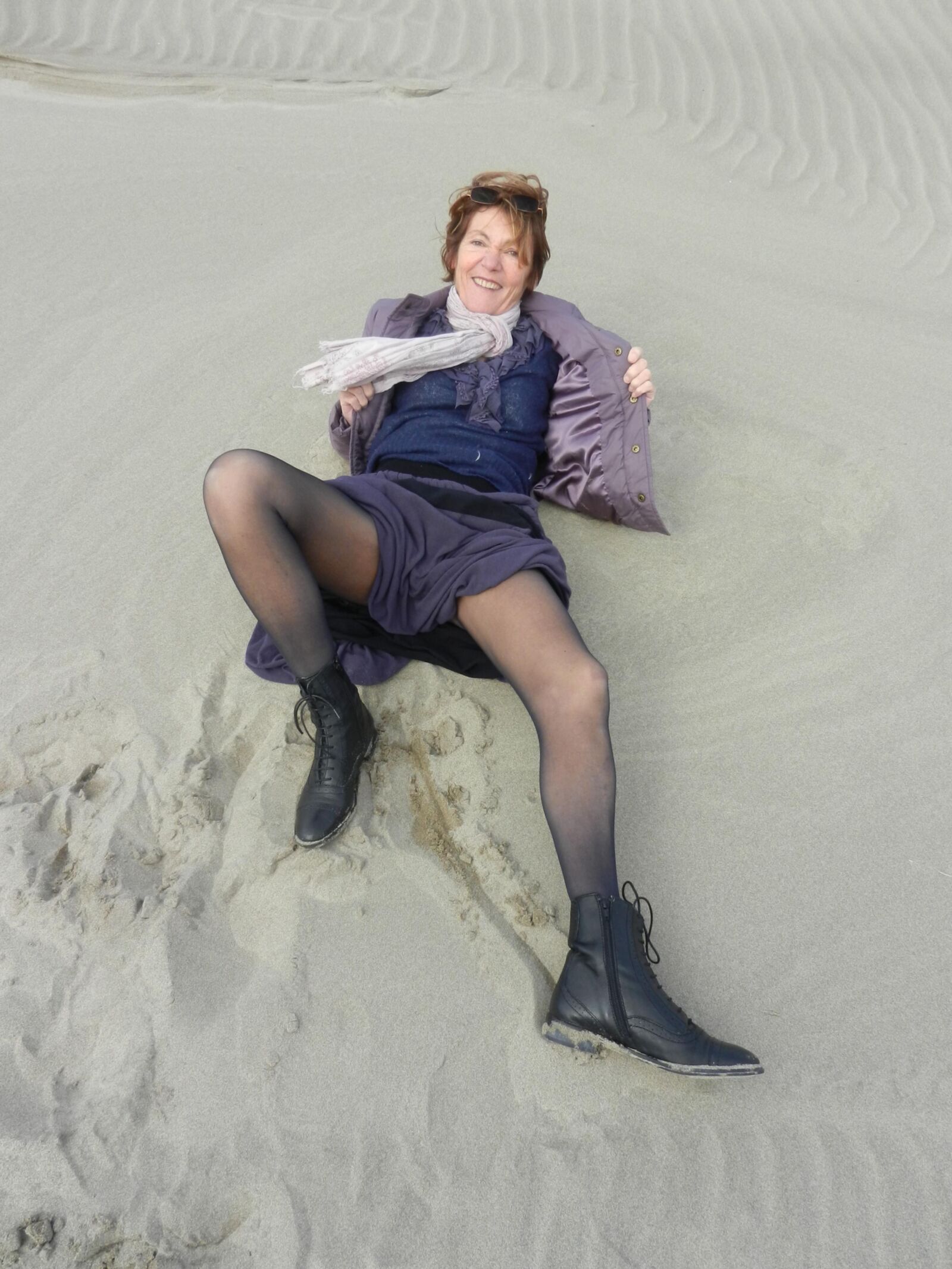 Old granny Annie on a beach in winter HD