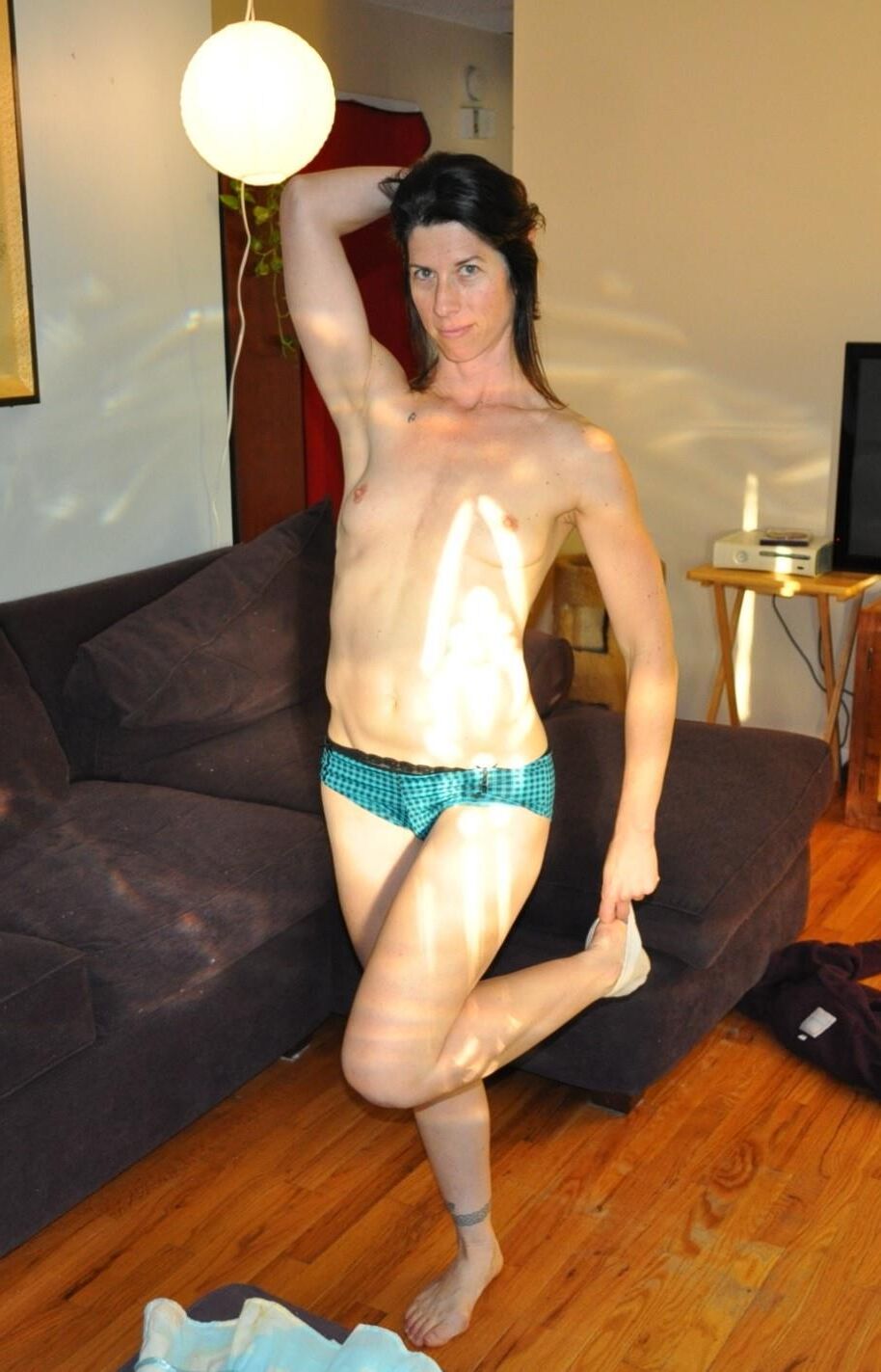 topless skirt posing