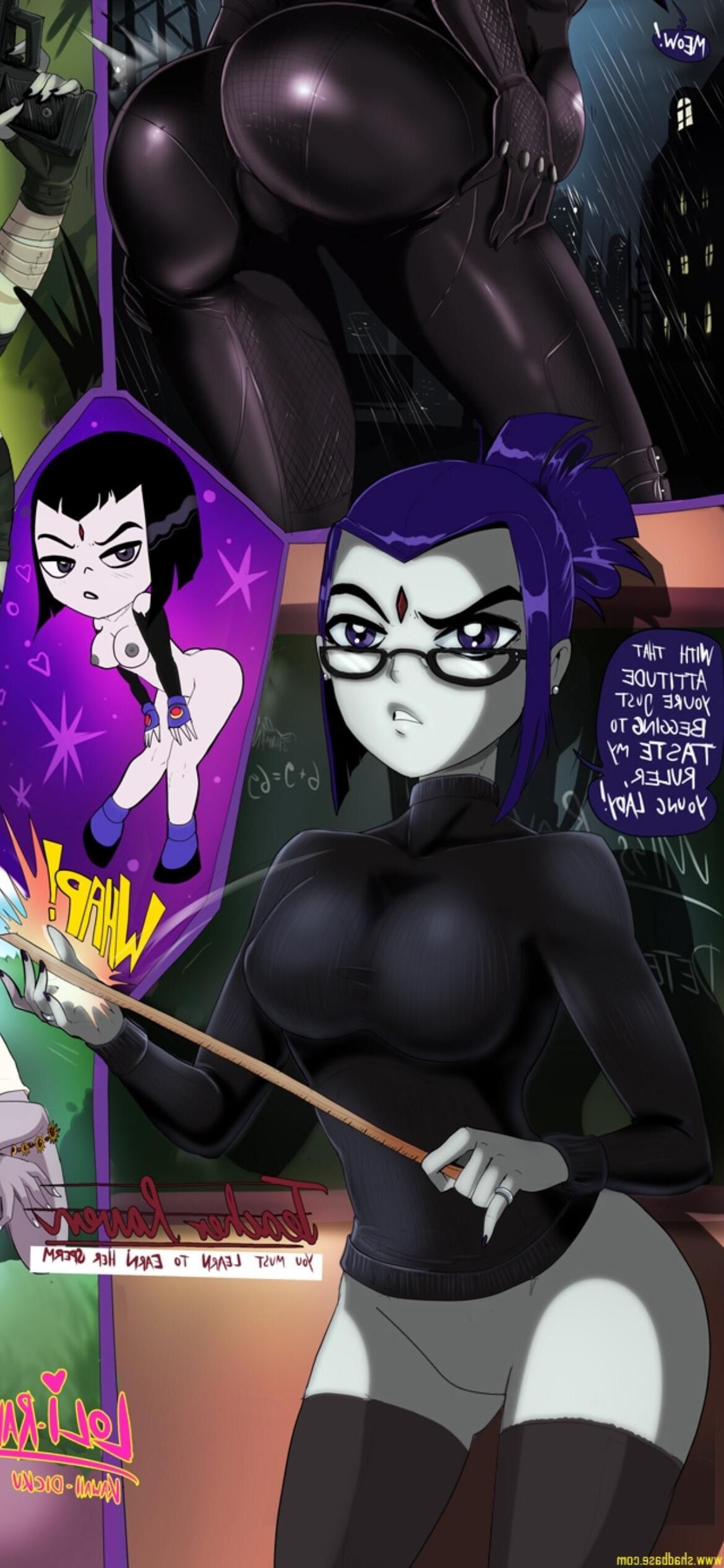 Bottomless teacher raven showing her hairy genitals 