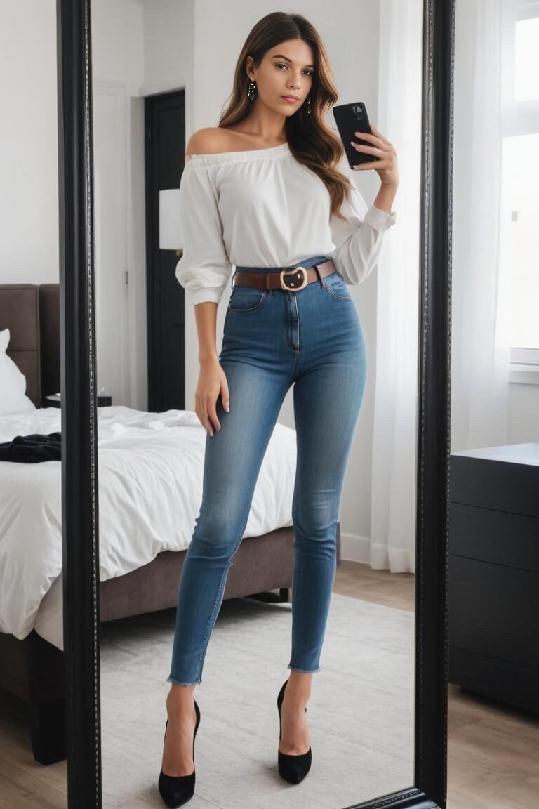 AI Girl Modelando Jeans de mezclilla