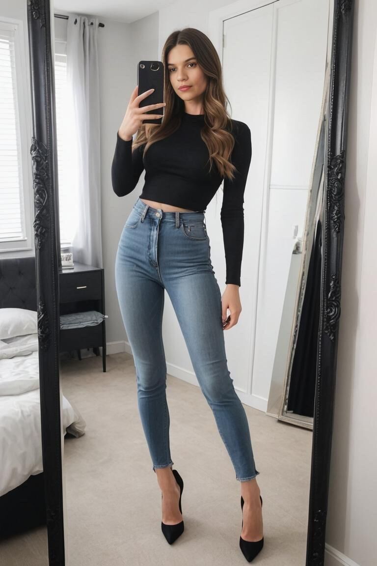 AI Girl Modelando Jeans de mezclilla