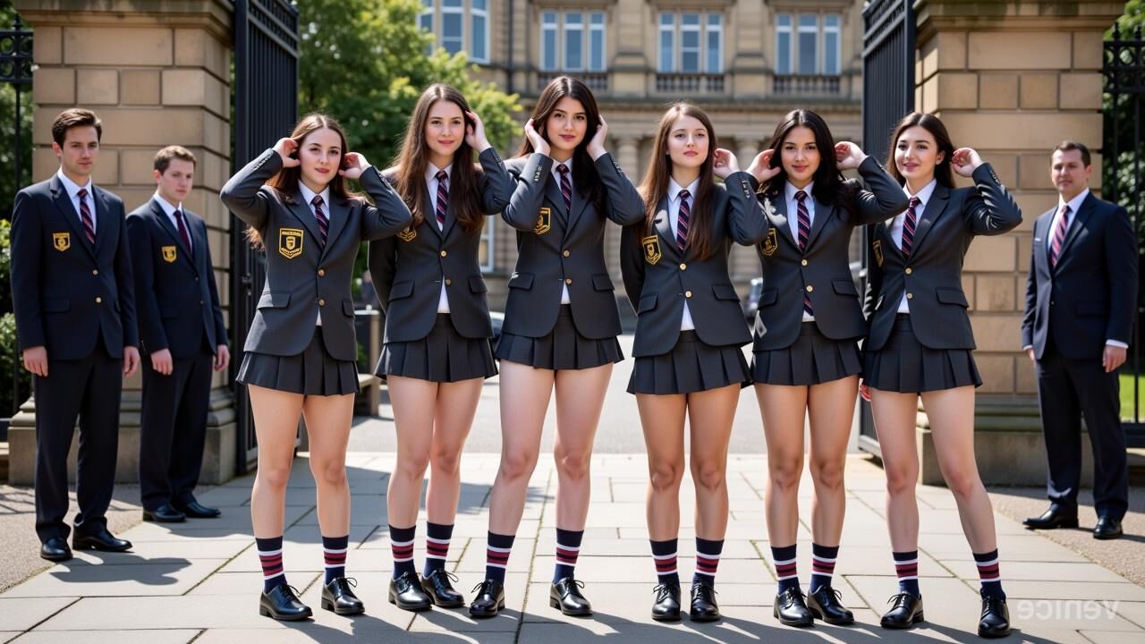 Posh colegialas privadas que pagan tarifas de IVA en las puertas de la escuela
