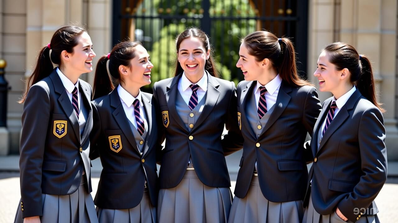 Posh colegialas privadas que pagan tarifas de IVA en las puertas de la escuela