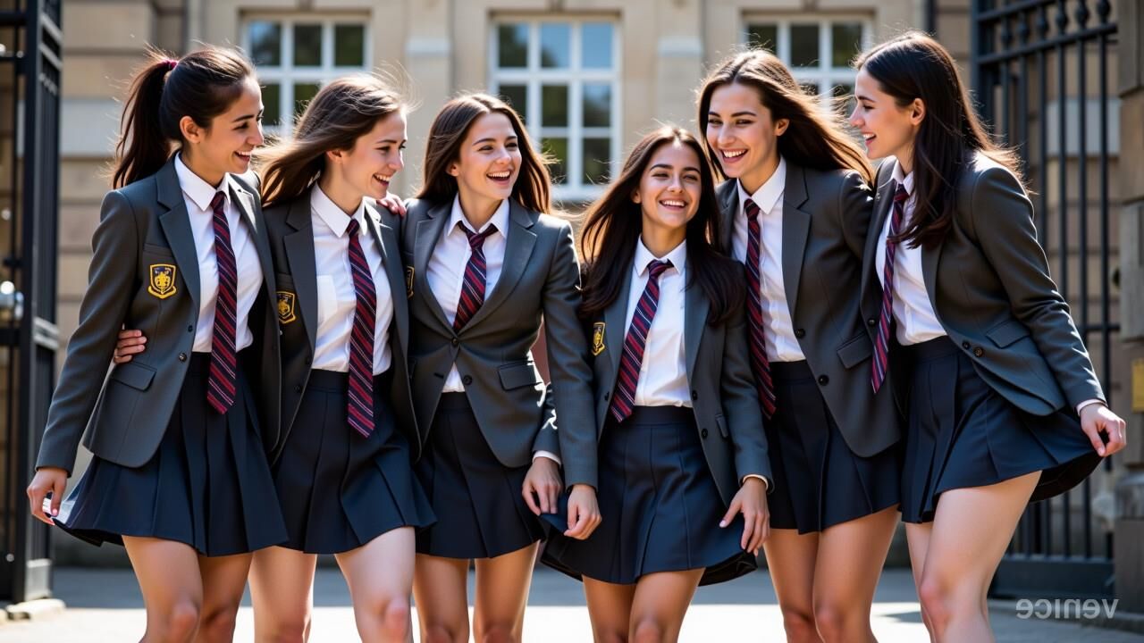 Posh colegialas privadas que pagan tarifas de IVA en las puertas de la escuela