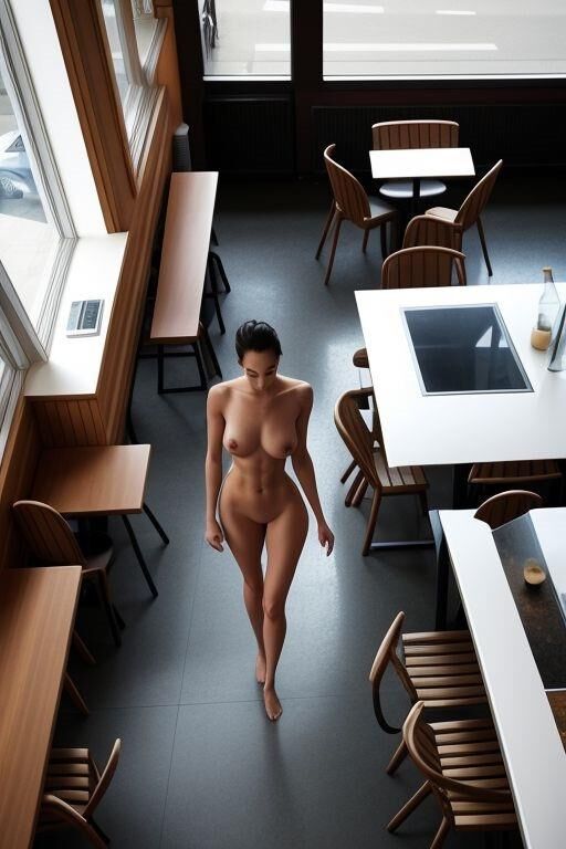 AI Brunettes Nude в кафе