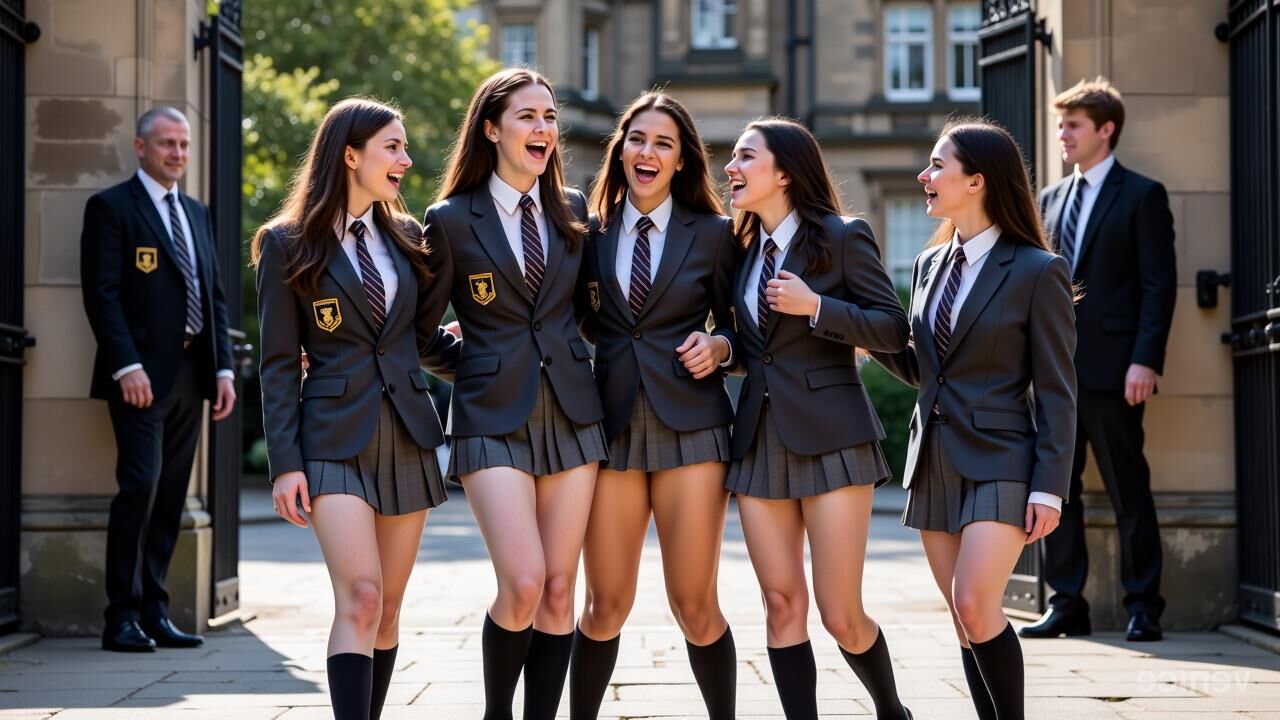 Posh colegialas privadas que pagan tarifas de IVA en las puertas de la escuela