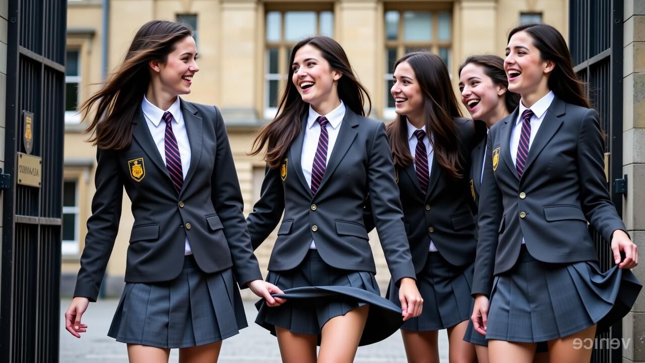 Posh colegialas privadas que pagan tarifas de IVA en las puertas de la escuela