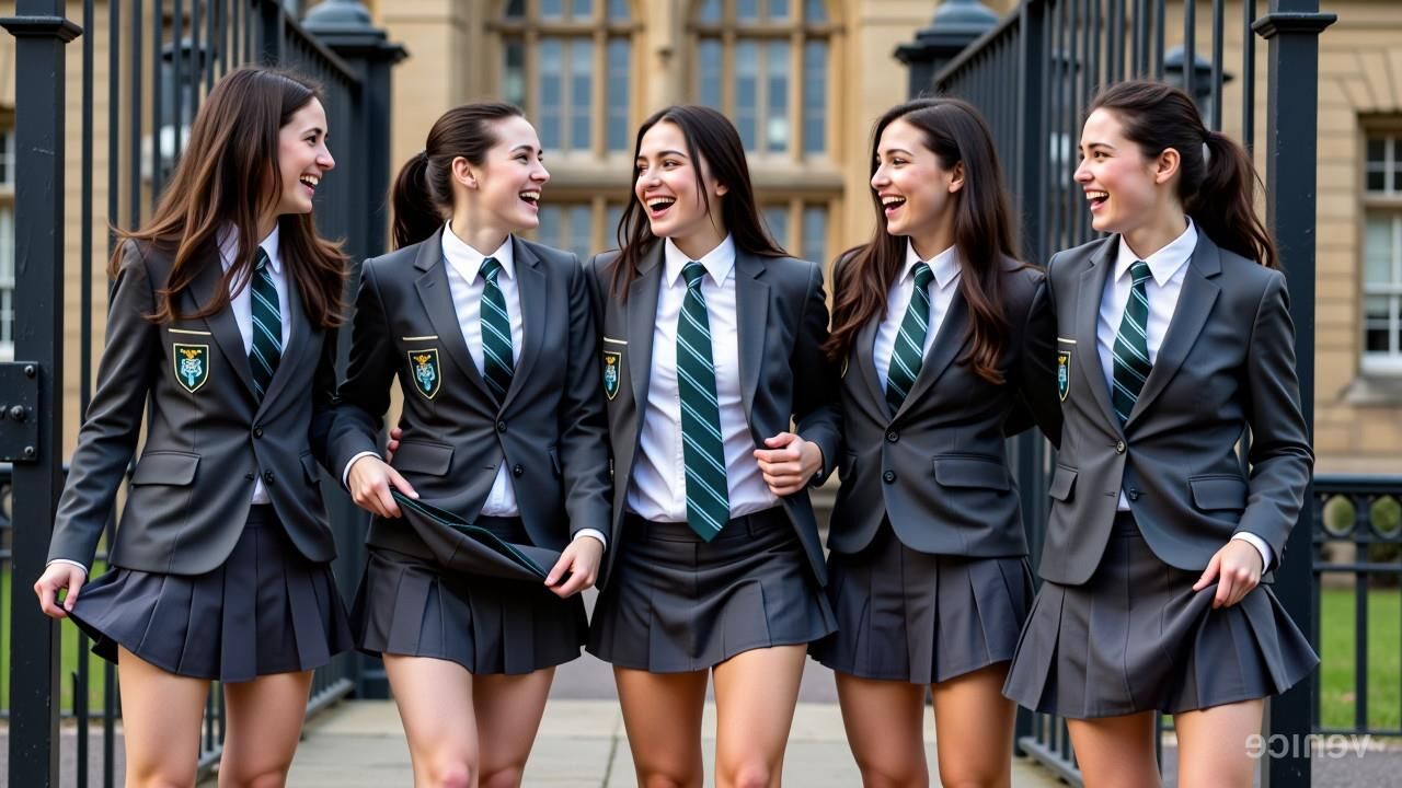 Posh colegialas privadas que pagan tarifas de IVA en las puertas de la escuela