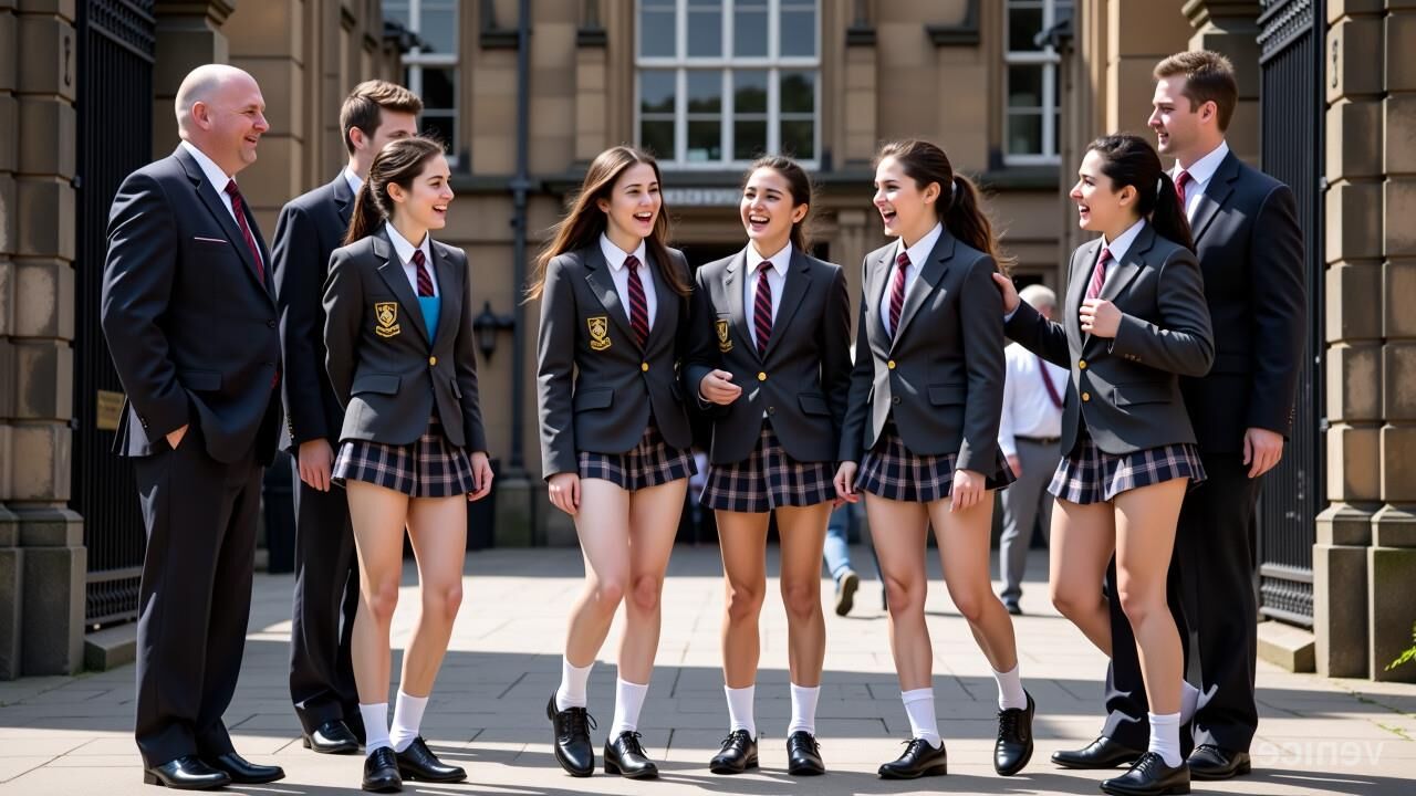Posh colegialas privadas que pagan tarifas de IVA en las puertas de la escuela