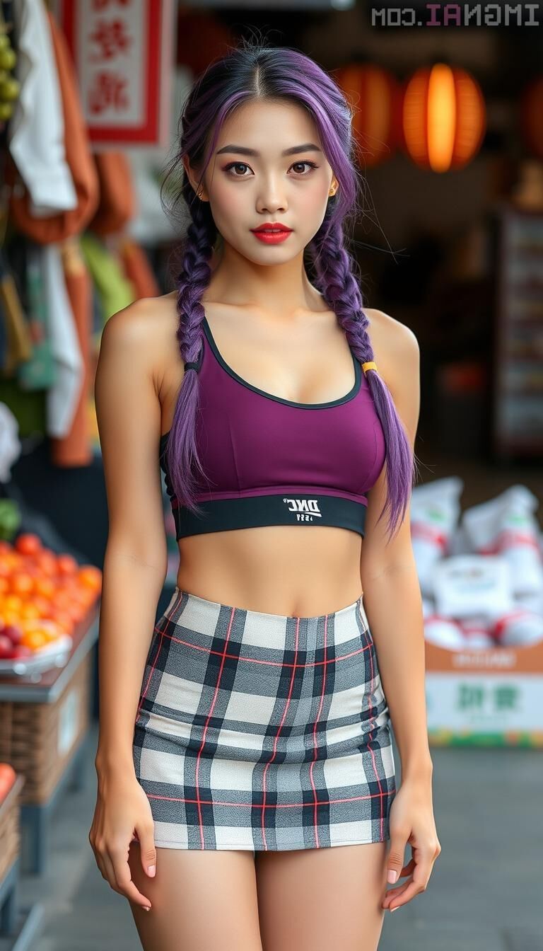 Quand elle ne porte pas de noir, un soutien-gorge de sport et une mini-jupe à carreaux