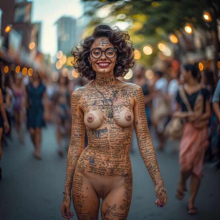 Mamilos perfurados de tinta corporal sorridente desfile do solstício Fremont