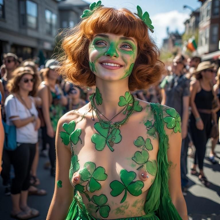 Peinture de corps souriante mamelons percés Fremont Solstice défilé