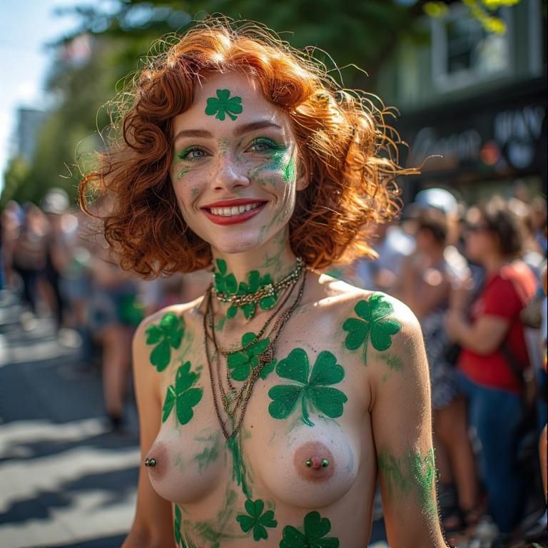Peinture de corps souriante mamelons percés Fremont Solstice défilé