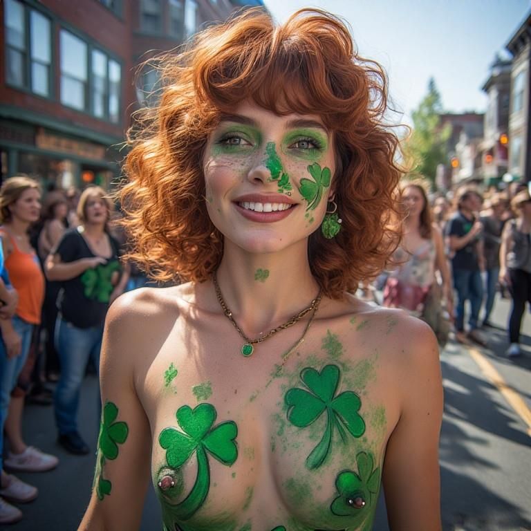 Peinture de corps souriante mamelons percés Fremont Solstice défilé