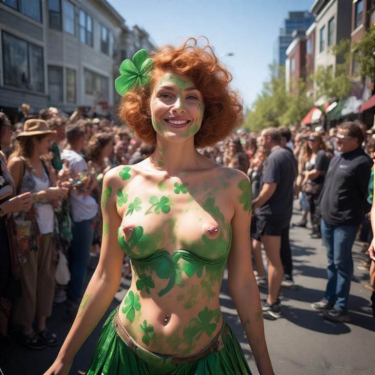 Peinture de corps souriante mamelons percés Fremont Solstice défilé