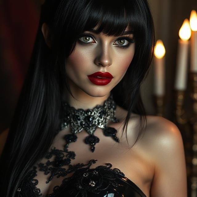 Gothgirls kniet mit KI herum und kniend