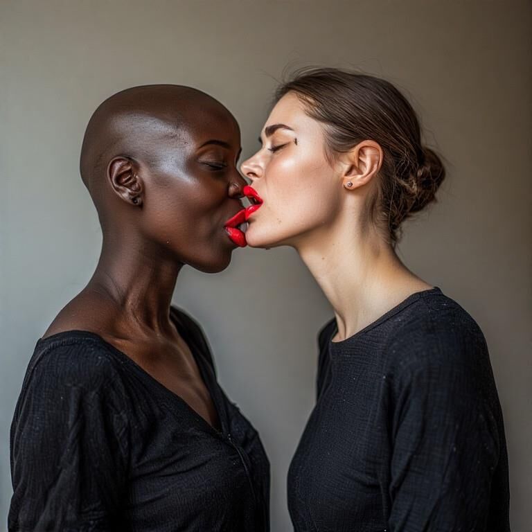 Interracial lesbian kissing