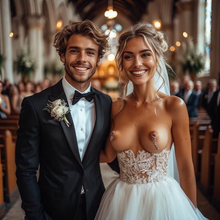 Smiling Brides with Pierced Nipples 