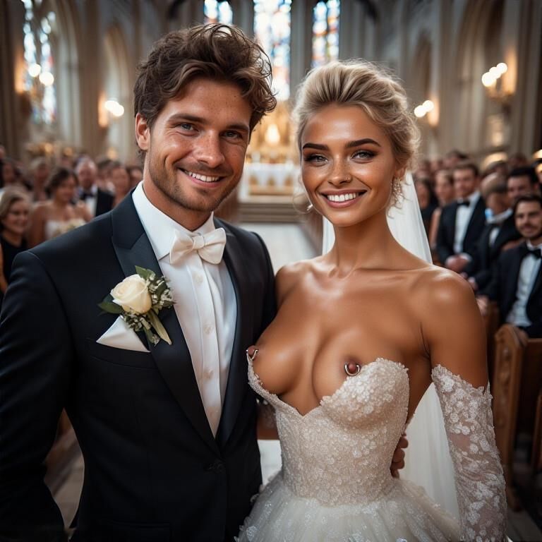 Smiling Brides with Pierced Nipples 