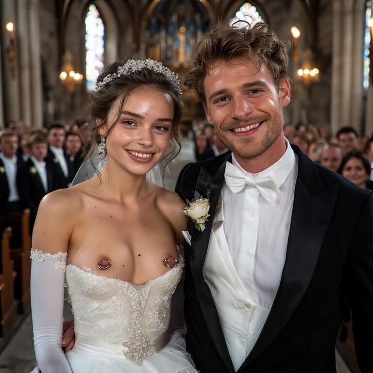 Smiling Brides with Pierced Nipples 