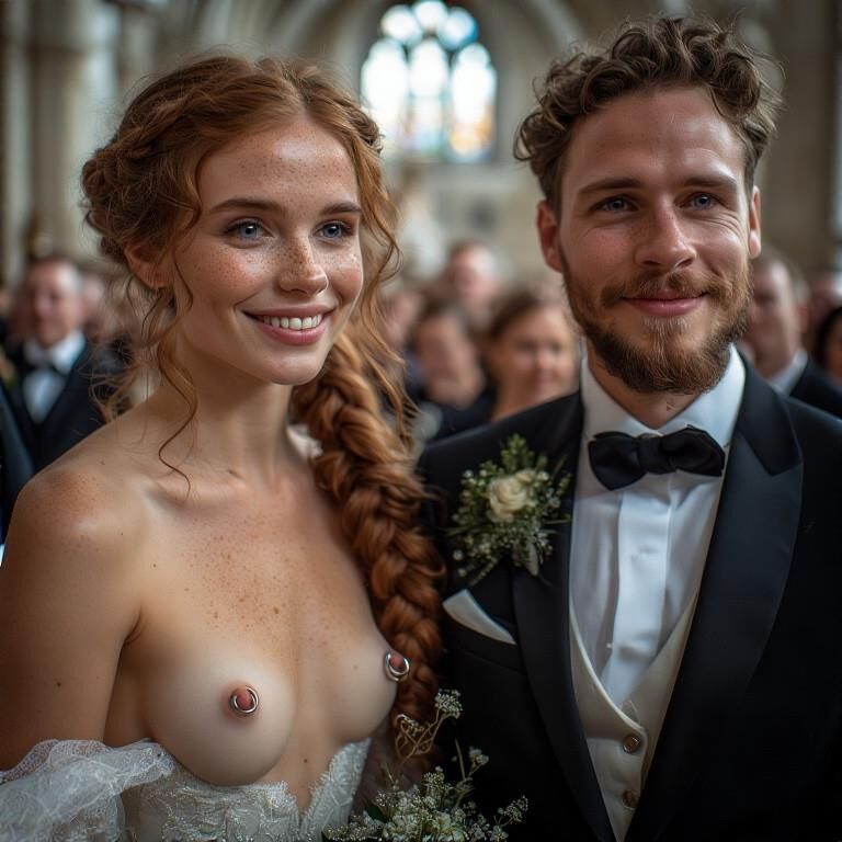Smiling Brides with Pierced Nipples 